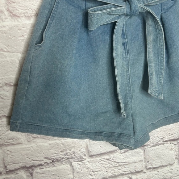 Mele & Pere Paper Bag Waist Tie Denim Shorts - Picture 7 of 14